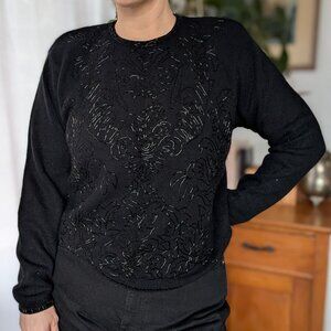 Valerie Stevens - beautiful vintage beaded Lamb & angora wool sweater - Large